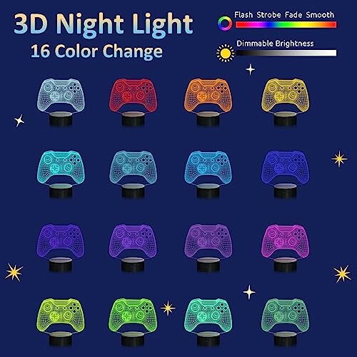 3D night light with 16 color-changing gaming controllers