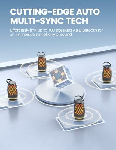 Bluetooth speakers with multi-sync technology on display.