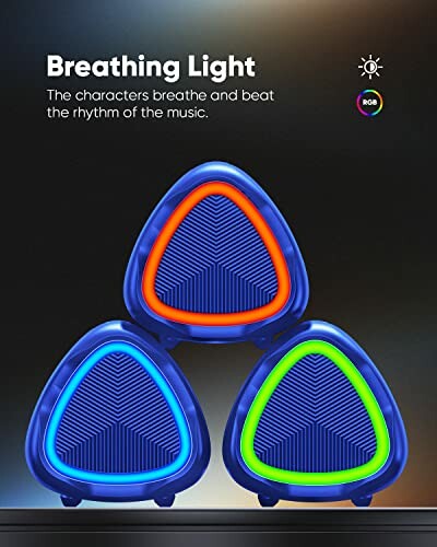 Three RGB triangle speakers with breathing light effect.