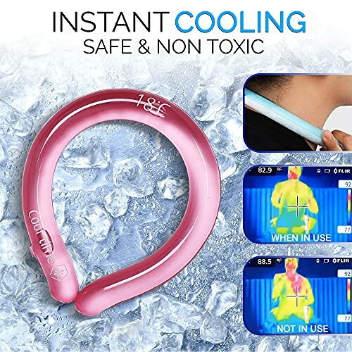 Instant cooling neck ring with temperature comparison.