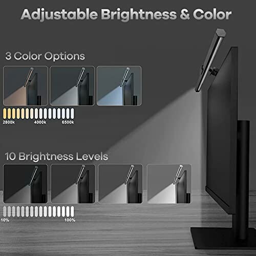 Monitor light bar with adjustable brightness and color options.