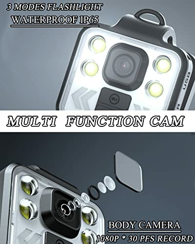 Multi-function waterproof camera with flashlight and body camera features.