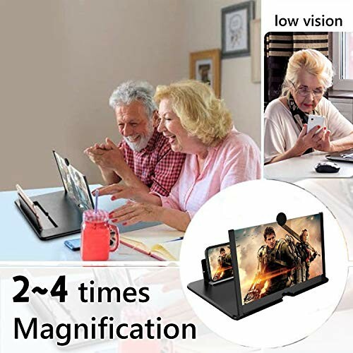 Elderly couple using a phone screen magnifier, with a focus on ease of viewing.