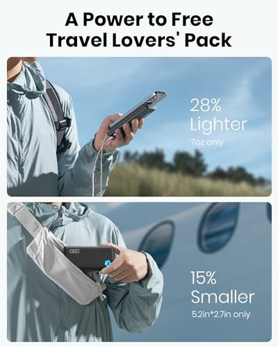 Portable power bank for travel, lighter and smaller design.