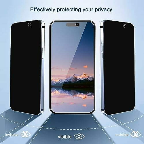 Privacy screen protector on smartphone, showing visibility from different angles.