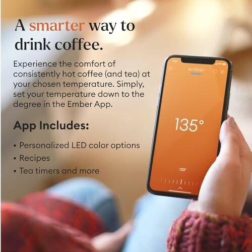 Smartphone displaying coffee temperature app.