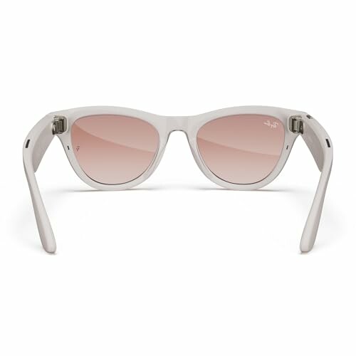 Back view of white sunglasses with tinted lenses.